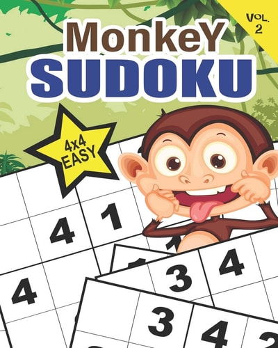 Monkey Sudoku Vol. 2 Easy Educational Brain Games for Kids, with Easy 4x4 Grid Puzzles