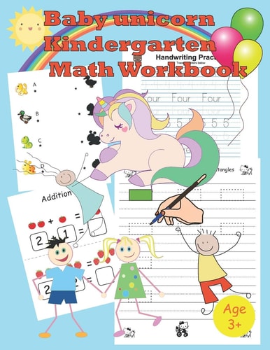 Baby Unicorn Kindergarten Math Workbook Activity Book for Kids Tracing, Coloring, Matching, Drawing, Counting