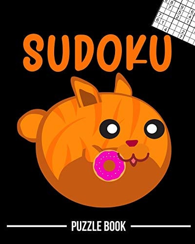Orange Tabby Eating a Donut Cat Meow Sudoku Brain Challenge Puzzle Book 600 Challenging Puzzles