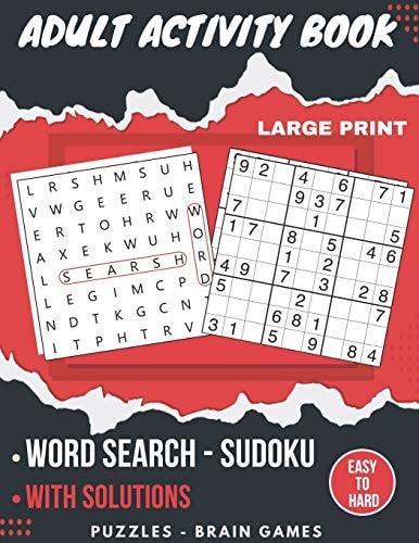 Adult Activity Book Sudoku Easy To Hard, Word Search With Solutions, Brain Games, Puzzles Activity Book, Gift