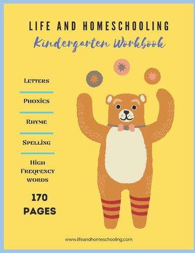Kindergarten Homeschool Workbook Letters. Rhyming. Phonics. Spelling. High Frequency Words.