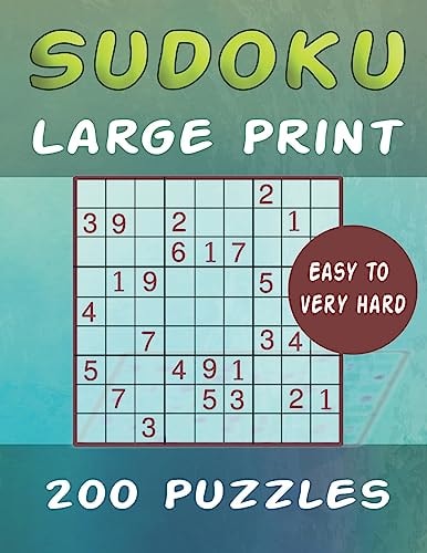 Sudoku Large Print 200 Puzzles Easy to Very Hard One Puzzle Per Page - Easy, Medium, Hard and Very Hard Big Book Large Print Puzzle Book For Adults with Solutions for Every Level