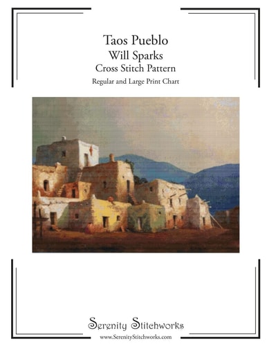 Taos Pueblo Cross Stitch Pattern - Will Sparks Regular and Large Print Cross Stitch Pattern