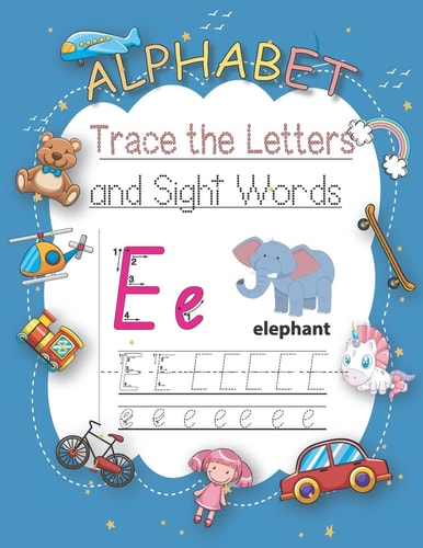Trace Letters Of The Alphabet and Sight Words Learn To Write Letter Tracing With A Fun Workbook For Children.Alphabet, Words, Animals, Dot and Coloring. Handwriting Practice Paper.
