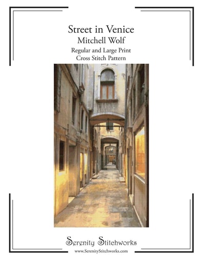 Street in Venice Cross Stitch Pattern - Mitchell Wolf Regular and Large Print Cross Stitch Pattern