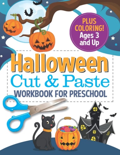 Halloween Cut and Paste Workbook for Preschool Activity Book for Kids with Coloring and Cutting