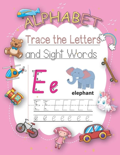 Trace Letters Of The Alphabet and Sight Words Learn To Write Letter Tracing With A Fun Workbook For Children.Alphabet, Words, Animals, Dot and Coloring. Handwriting Practice Paper.