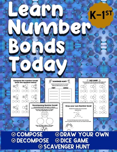 Learn Number Bonds Today Addition and Subtraction Workbook For Kindergarten - First Grade Ages 4-7 - Compose Decompose Number Bonds