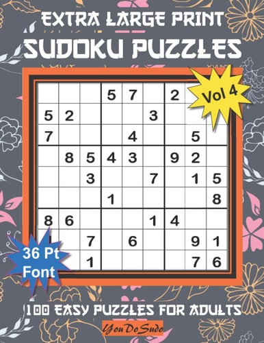 Extra Large Print Sudoku Puzzles 100 Easy Puzzles for Adults and Seniors: Pretty Modern Orange and Gray Leaf Design Sudoku Gift For Women (Floral Series, Vol. 4)