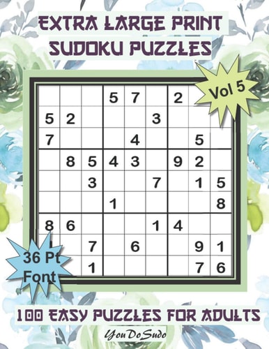 Extra Large Print Sudoku Puzzles 100 Easy Puzzles for Adults and Seniors: Very Pretty Blue and Green Rose Themed Sudoku Gift For Women (Floral Series, Vol. 5)