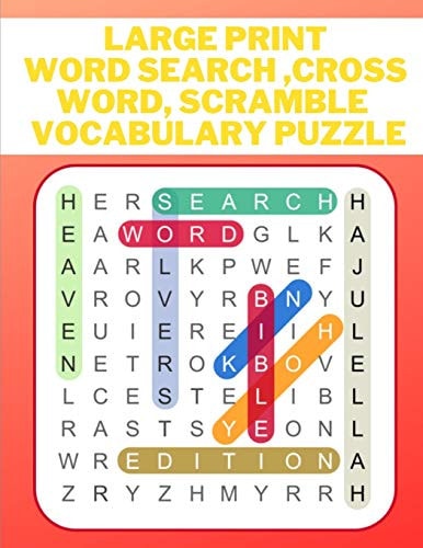 Large Print Word Search, Cross Word, Scramble Vocabulary Puzzle