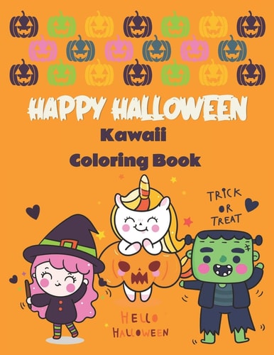 Happy Halloween Kawaii Coloring Book Chibi Girls Coloring Book with Cute Witches, Cats and Ghosts