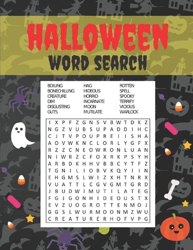 Halloween Word Search Hard Level Unique Patterns for Adults & Teens Find Halloween Words 18 Words to Find Per Puzzle