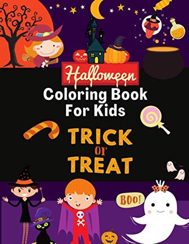 Halloween Coloring Book Trick Or Treat For Kids Pretty Easy&Simple Designs For Children(1-4), Toddlers, Boys And Girls, Anxiety Coloring Book for Grown Up, Creativity Book.(Witch, Skull, Black Cat, Zombie)