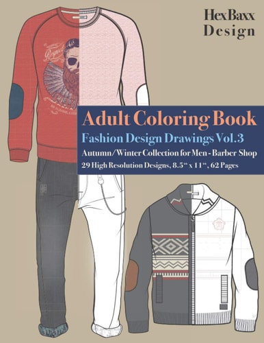 Adult Coloring Book Fashion Design Drawings Autumn/Winter Collection for Men - Barber Shop - 29 High Resolution Designs