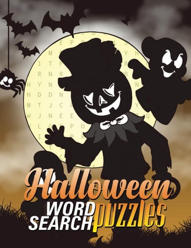 Halloween Word Search Puzzles With Coloring Designs And Word Lists from Easy to Medium and Hard Puzzles Games For Adults and Kids