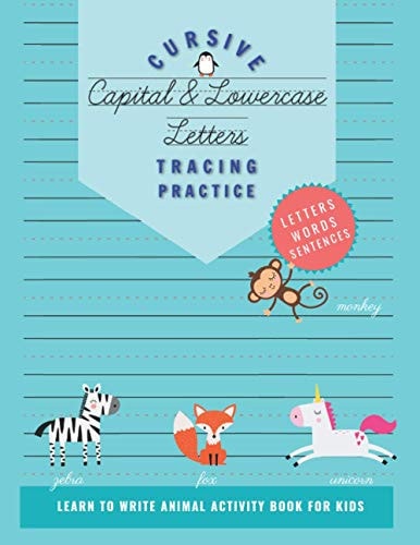 Cursive Capital & Lowercase Letters Tracing Practice Learn To Write Animal Activity Book for Kids