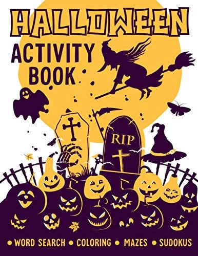 Halloween Activity Book Word Search, Coloring Pages, Mazes And Sudokus