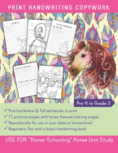 Print Handwriting Copywork Pre-K to Grade 3 Use For: "HorseSchooling" Horse Unit Study