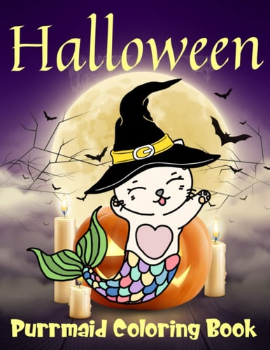 Purrmaid Coloring Book Pumpkin Halloween Coloring Book For Toddlers And Kids Ages 3-8 Cat Mermaid