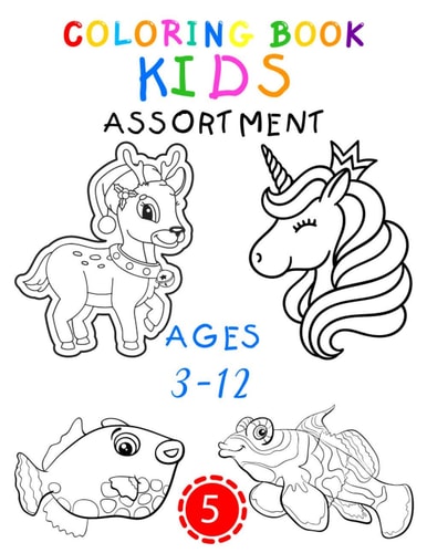 Coloring Book Kids Assortment Ages 3-12 5 Witch Coloring Pages Fish, Animal, Christmas