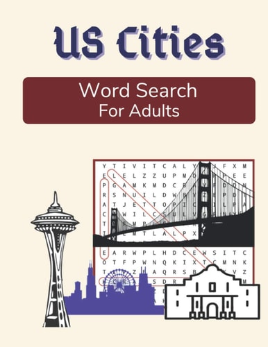 US Cities Word Search For Adults Large Print Medium Difficulty Puzzle Book with Solutions