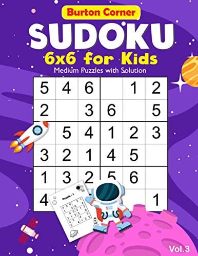 Sudoku for Kids 6x6 Medium 100 Puzzles Games Book with Solution for Beginners Vol.3 Space Themed, Kids Ages 6-10, 8-12
