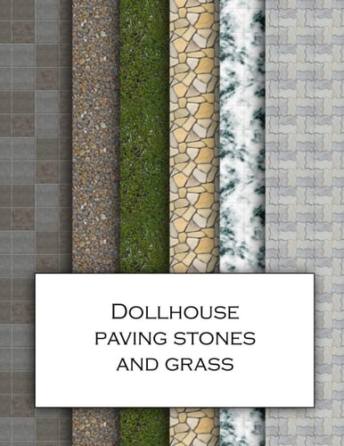 Dollhouse Paving Stones And Grass Ground Textured Wallpaper for Decorating Gardens for Doll's Houses and Model Buildings. Beautiful Sets of Papers for Your Model Making.