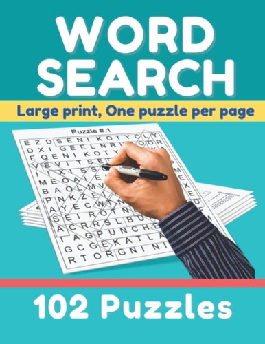 Word Search Large Print, One Puzzle Per Page, 102 Puzzles