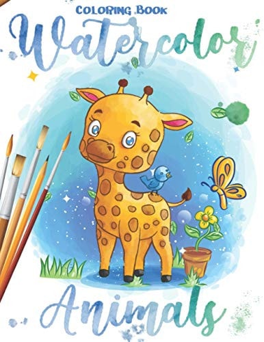 Watercolor Animals Coloring Book For Kid Coloring & Activity, 25 Groovy, Totally Chill Animal Designs on High-Quality, Unicorn, Cat, Dinosaurs, Giraffe, Elephant and More!