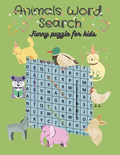 Animals Word Search Puzzle Funny, Easy, and Edicational Animals Word Search Puzzles with Solution for Kids (35 Puzzle + Animals Quizzes with Solutions). Puzzle Book with 94 Pages.