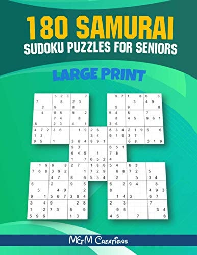 180 Samurai Sudoku Puzzles For Seniors 1 Puzzle X Page - 8.5" X 11" - 3 Skill Levels: Easy - Medium - Hard