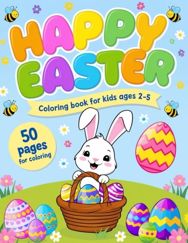 Happy Easter Coloring Book For Kids Ages 2-5 Fun Coloring Book for Preschoolers and Toddlers with Bunnies, Easter Eggs, Easter Baskets, Flowers. Easter Gift for Boys and Girls. Large Size 8.5 X 11 Inches(21,59 X 27,94 Cm)