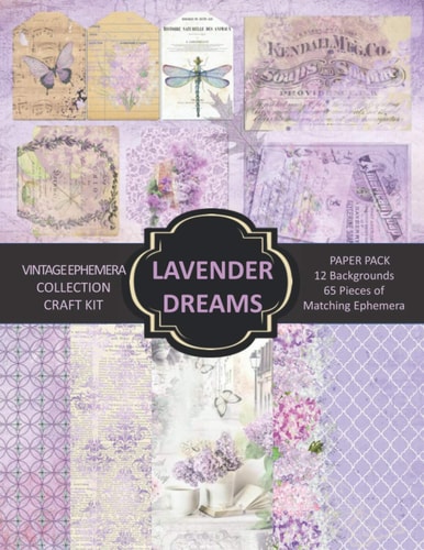 Lavender Dreams Vintage Ephemera Craft Kit Paper Pack for Scrapbooking, Card Making, Decoupage, Or Mixed Media Arts.