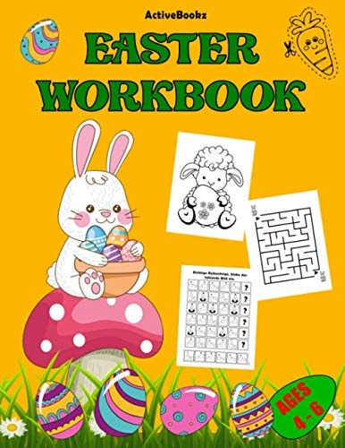 Easter Workbook For Kids Ages 4 -6 Activitybook with Scissor Skills, Various Puzzles and Coloring Pages
