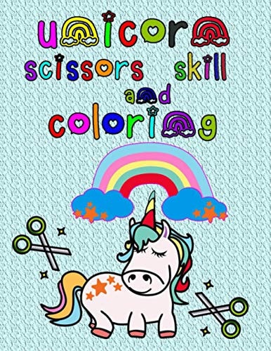 Unicorn Scissors Skill and Coloring Preschool Cutting Activity Learn to Cutting and Pasting. Trace Toddler Home-school Game Busy Book.