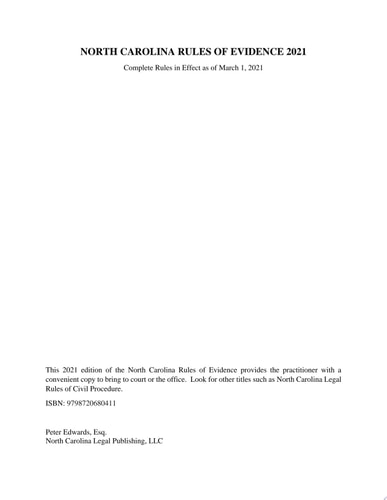 North Carolina Rules of Evidence 2021