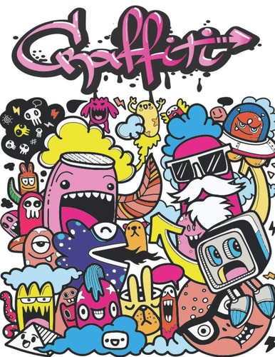 Graffiti Street Art Coloring Book For Teens Adults, 50 Amazing Graffiti Drawing, Calm & Relaxation