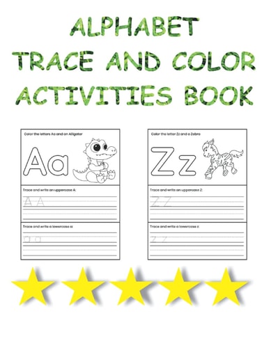 ⭐⭐⭐⭐⭐Alphabet TRACE AND COLOR Activities Book, New Designs,8,5'x 11'',26 Pages