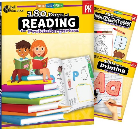 180 Days(tm) Reading, High-Frequency Words, & Printing Grade Pk: 3-Book Set: Practice, Assess, Diagnose