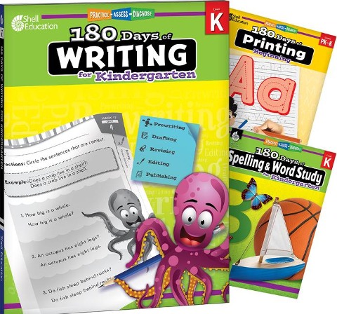 180 Days(tm) Writing, Spelling, & Printing Grade K: 3-Book Set: Practice, Assess, Diagnose