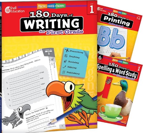 180 Days(tm) Writing, Spelling, & Printing Grade 1: 3-Book Set: Practice, Assess, Diagnose