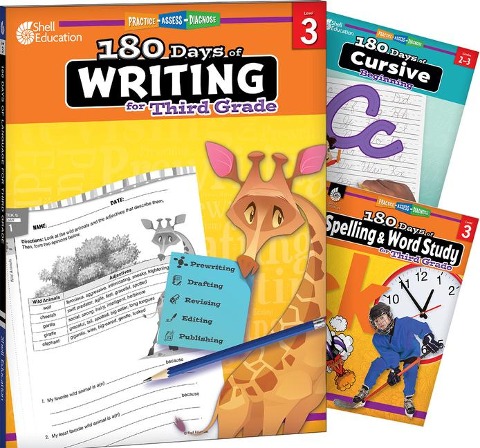 180 Days(tm) Writing, Spelling, & Cursive Grade 3: 3-Book Set: Practice, Assess, Diagnose