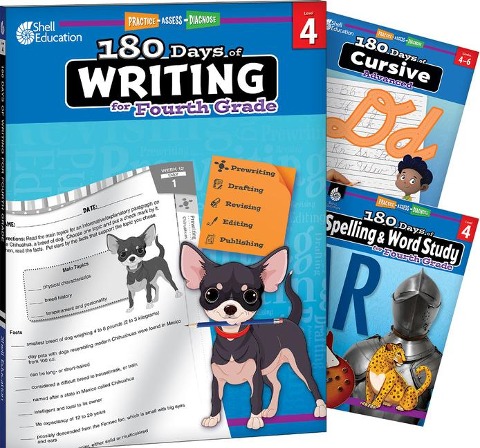 180 Days(tm) Writing, Spelling, & Cursive Grade 4: 3-Book Set: Practice, Assess, Diagnose