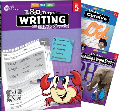 180 Days(tm) Writing, Spelling, & Cursive Grade 5: 3-Book Set: Practice, Assess, Diagnose