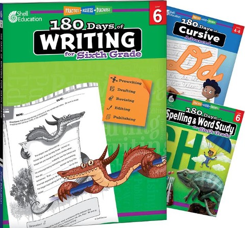 180 Days(tm) Writing, Spelling, & Cursive Grade 6: 3-Book Set: Practice, Assess, Diagnose