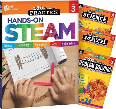180 Days(tm) Steam, Science, Math, & Problem Solving Grade 3: 4-Book Set: Practice, Assess, Diagnose