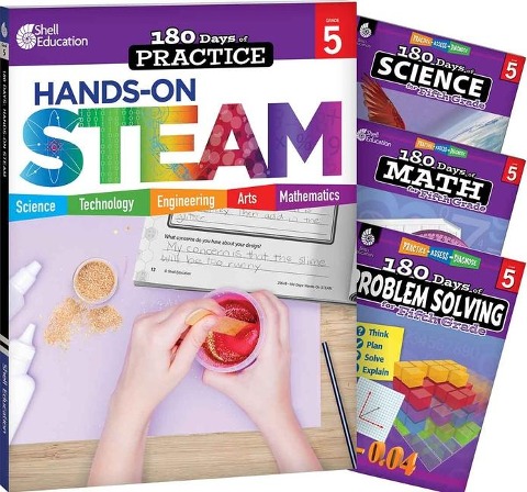 180 Days(tm) Steam, Science, Math, & Problem Solving Grade 5: 4-Book Set: Practice, Assess, Diagnose