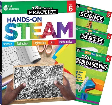 180 Days(tm) Steam, Science, Math, & Problem Solving Grade 6: 4-Book Set: Practice, Assess, Diagnose