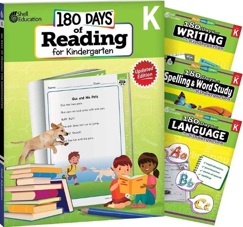 180 Days(tm) Reading 2nd Ed, Writing, Spelling, & Language Grade K: 4-Book Set: Practice, Assess, Diagnose